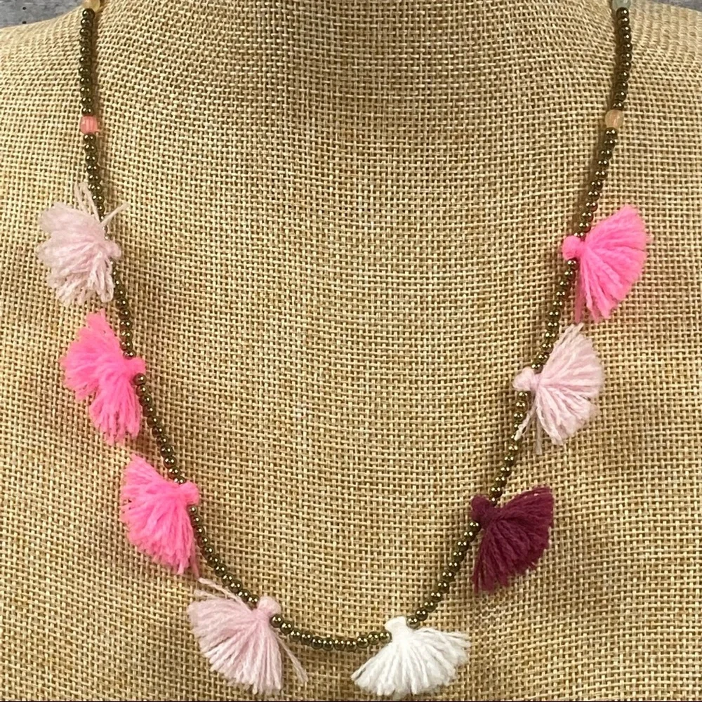 J. Crew Crewcuts pink tassel and bronze tone beaded necklace